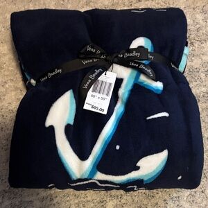 Vera Bradley Shore Enough Dark Blue Anchor Throw Blanket NWT